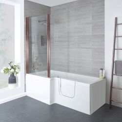Bañera Cuadrada con Puerta para un Acceso Fácil de 1700mm x 850mm Opción entrada Versión Derecha/ Derecha con Mampara Cromada - Merso