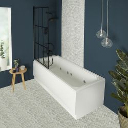 Bañera de Hidromasaje Whirlpool Completa con Mampara a Cuadrícula Negra - Selección de Tamaños y Faldones - Richmond