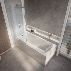Bañera Moderna para Ducha con Un Respaldo Lateral  - Disponible en Distintas Medidas con Mampara en Distintos Tamaños y Opción de Faldones - Sandford