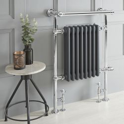 Radiador Toallero Mixto Tradicional Antracita - 930mm x 620mm (Barra Superior Angular) - Elizabeth - Elección de Termostato Wi-Fi y Oculta Cables