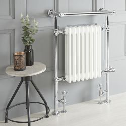 Radiador Toallero Mixto Tradicional Blanco - 930mm x 620mm (Barra Superior Angular) - Elizabeth - Elección de Termostato Wi-Fi y Oculta Cables