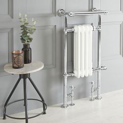 Radiador Toallero Mixto Tradicional Blanco - 930mm x 450mm (Barra Superior Angular) - Elizabeth - Elección de Termostato Wi-Fi