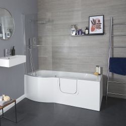 Bañera con Puerta para un Fácil Acceso con Mampara y Faldón Frontal - 1675mm x 850mm - Disponible en Versión Izquierda y Derecha - Merso