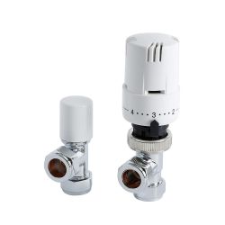 Llaves Angulares Termostáticas con Acabado Cromado para Radiadores y Toalleros con Cabezal Termostático Blanco para Tubos de Cobre de 15mm