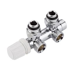 Llaves Rectas Cromadas para Radiador y Toallero de Conexión Central con Cabezal Ergonómico Cromado con Selección de Múltiples Adaptadores - Multiblock H