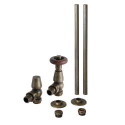 Kit para Radiadores Tradicionales con Llaves Termostáticas Angulares y Kit Cubre Tubos  - Disponibles en Distintos Acabados - Regent
