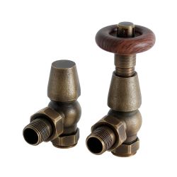 Par de Llaves para Radiador y Radiador Toallero Termostáticas Angulares Tradicionales - 16mm - Bronce