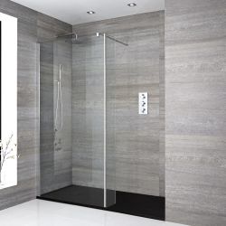 Mampara de Ducha de Obra para Recoveco Completa con Plato de Ducha Efecto Pizarra - Barq - Disponible con Elección de Panel Antisalpicaduras