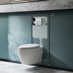Inodoro Supendido Moderno Blanco Sin Brida con Estructura Mural Alta - Selección de Placas de Descarga - Kenton