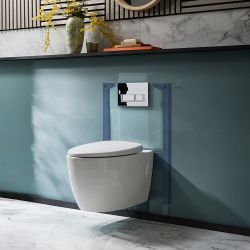 Inodoro Supendido Moderno Blanco Sin Brida con Estructura Mural Baja - Selección de Placas de Descarga - Kenton