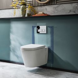 Inodoro Supendido Moderno Blanco Sin Brida con Estructura Mural Baja - Selección de Placas de Descarga - Covelly