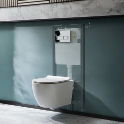 Inodoro Supendido Moderno Blanco Sin Brida con Estructura Mural Alta - Selección de Placas de Descarga - Otterton