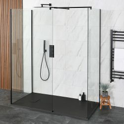 Mampara de Ducha de Obra de 3 Lados con Plato de Ducha Efecto Pizarra - Disponible en Distintas Medidas - Nox