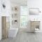 Conjunto de Baño con Diseño Abierto de Color Roble Claro Completo con Mueble Para Lavabo de 600mm, Mueble de Pared, Espejo, Lavabo, WC y Cisterna - Hoxton