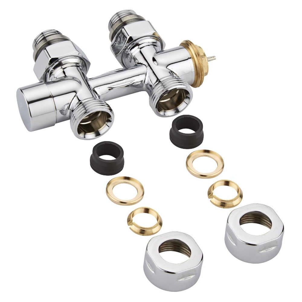 Par de Llaves Rectas Termostáticas Cromadas para Conexión Central Multiblock H con Adaptador - Cobre 14mm