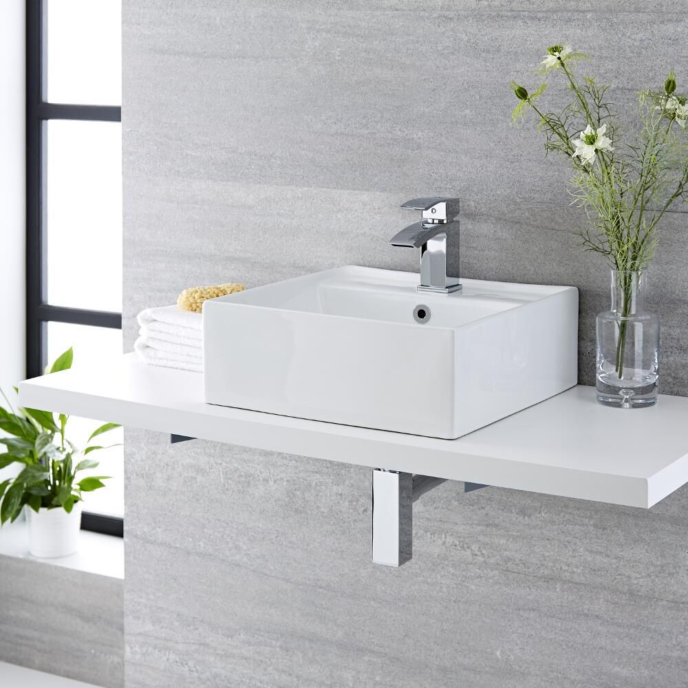 Lavabo Moderno para Sobre Encimera en Blanco - Disponible en distintas medidas y con rebosadero en distintos acabados - Halwell