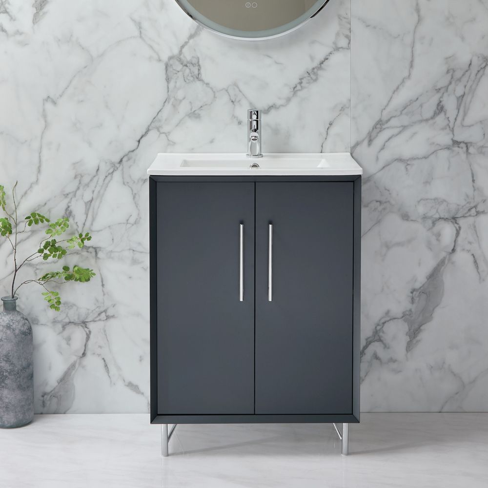 Mueble de Lavabo Moderno de Suelo - 610mm - Completo con Lavabo - Disponible con Distintas Manijas y Acabados - Edge