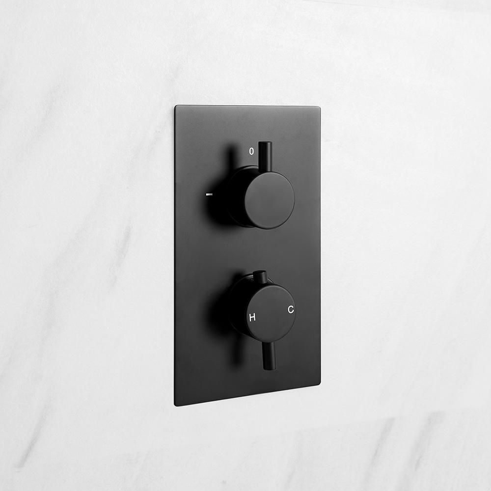 Llave de Ducha Termostática de 2 Funciones Redonda con Desviador Negra - Nox