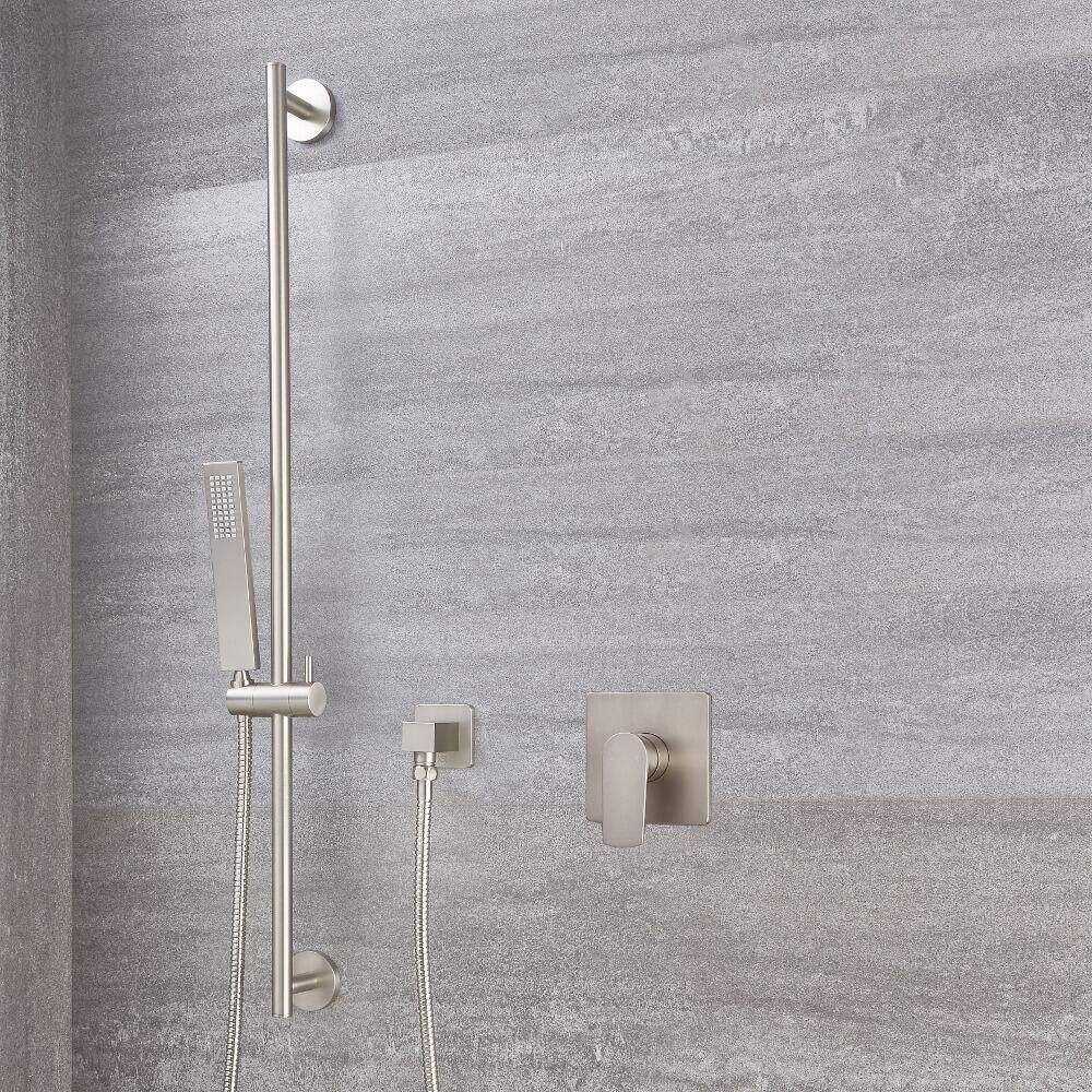 Conjunto de Ducha con Mezclador de Ducha Manual de 1 Función con Barra de Ducha Deslizante Cuadrada de Color Níquel Cepillado - Harting