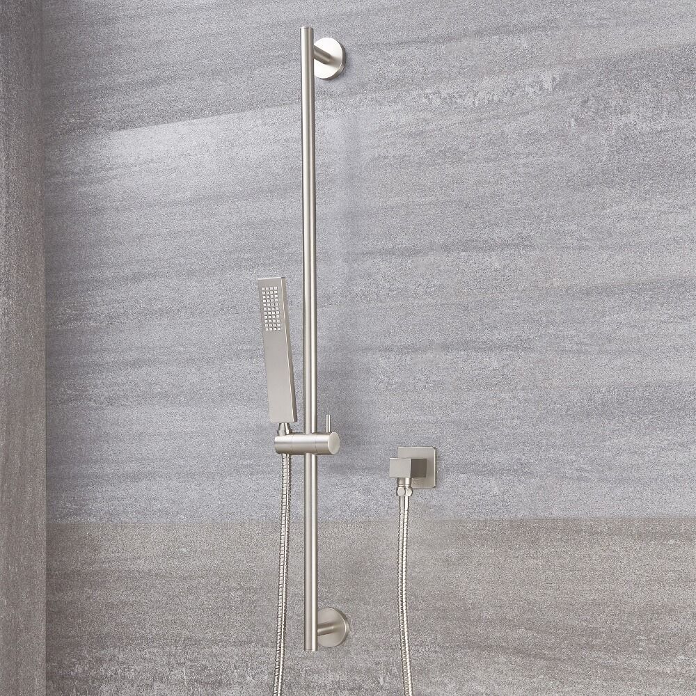 Conjunto de Ducha de 2 Funciones Completo con Mezclador de Ducha Manual de Color Níquel Cepillado, Kit con Barra de Ducha Deslizante y Caño - Harting