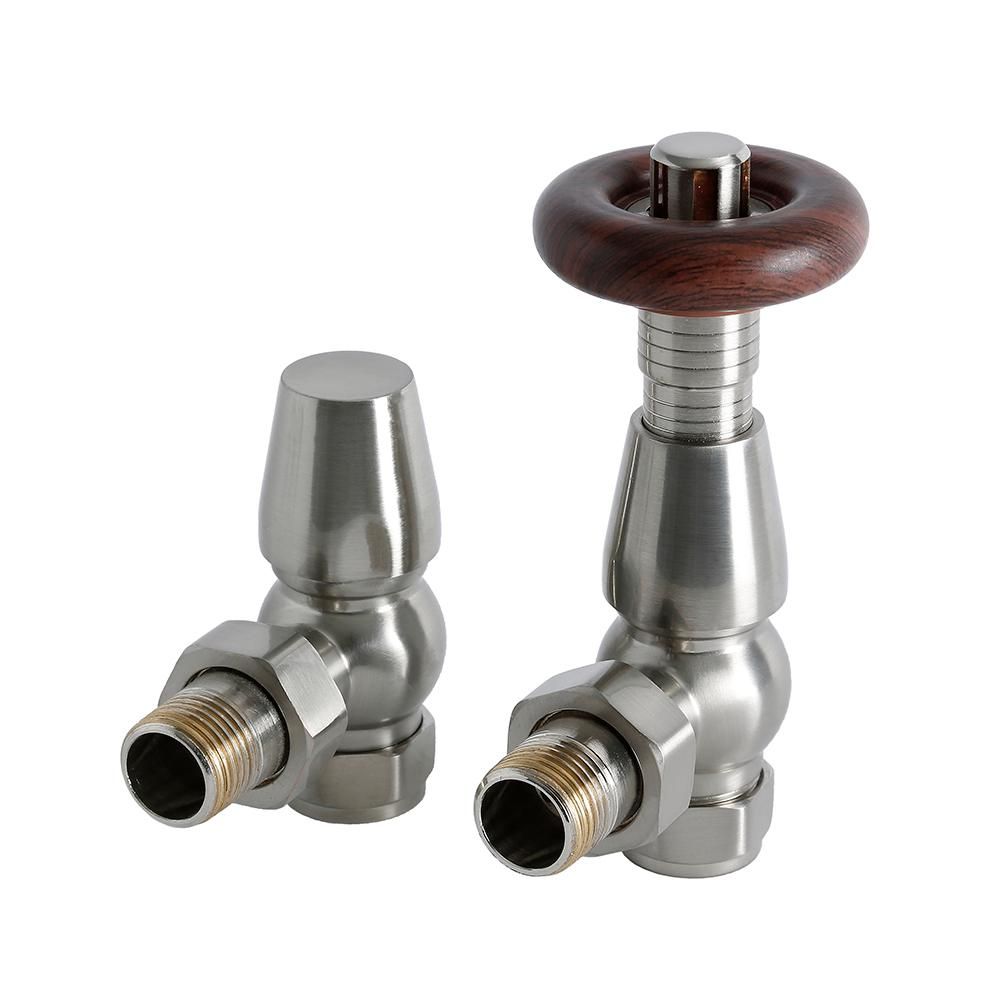 Par de Llaves para Radiador y Radiador Toallero Termostáticas Angulares Tradicionales - 16mm - Satinado