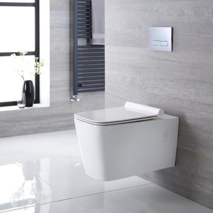 Inodoro WC Cuadrado Moderno Suspendido 330x350x570mm con Tapa de WC Soft Close -  Sandford