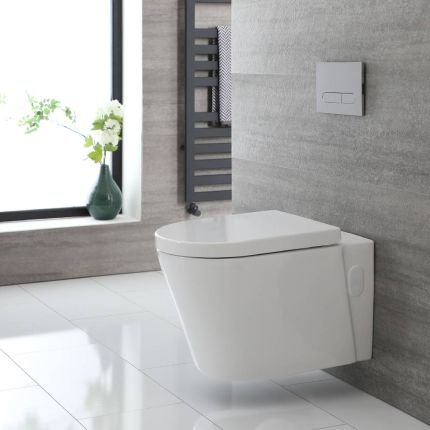 Inodoro WC Oval Suspendido 340x350x560mm y Tapa con Cierre Amortiguado  – Alswear