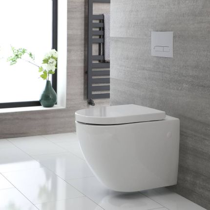 Inodoro WC Oval Suspendido sin Brida 390x360x550mm con Tapa de WC Soft Close – Ashbury