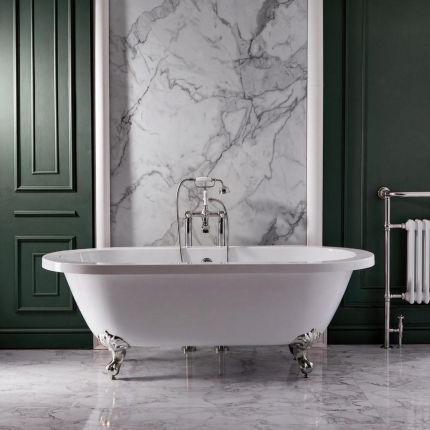 Bañera Acrílica Exenta en Estilo Antiguo con Doble Respaldo  - 1780mm x 825mm - Patas Disponibles en Distintos Acabados - Legend