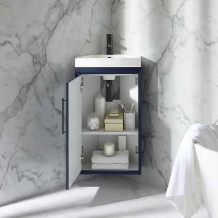 Mueble de Lavabo Suspendido de Esquina - de 450mm - Completo con Lavabo - Disponible con Manija en Distintos Estilos y Acabados - Edge