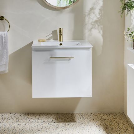 Mueble de Lavabo Suspendido - Completo con Lavabo - Disponible con Manijas en Distintos Estilos y Acabados - Cluo