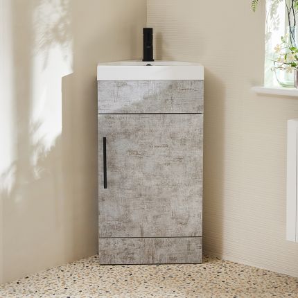 Mueble de Lavabo de Esquina - Completo con Lavabo - 450mm - Disponible en Distintas Medidas y con Manija en Distintos Estilos y Acabados - Cluo