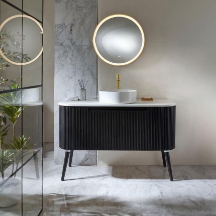 Mueble de Lavabo Curvo - Acanalado - Color Roble - Disponible en Distintas Medidas y Selección de Lavabos - Chalton