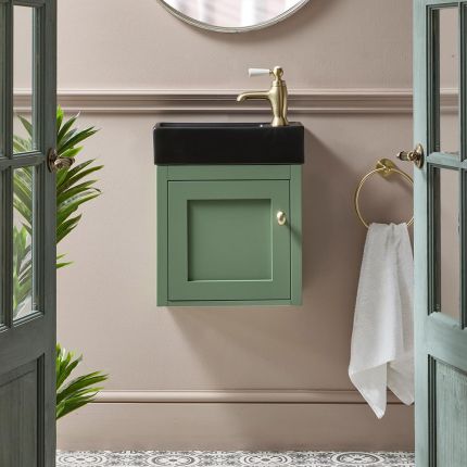 Mueble de Lavabo Tradicional Suspendido - 400mm - Completo con Lavabo - Disponible en Distintos Acabados con Manija en Distintos Diseños y Acabados - Thornton