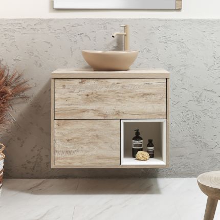 Mueble de Lavabo Suspendido de 800mm con Repisa Abierta - Selección de Lavabos, Acabados y con Luz LED - Hoxton