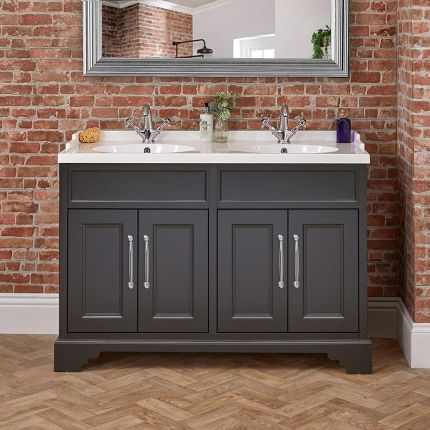 Mueble de Lavabo Tradicional - Negro Gris - 1210mm - Completo con Lavabo Doble - Selección de Distintas Manijas - Thornton