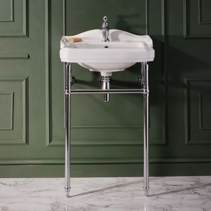 Lavabo Consola Tradicional con Estructura de Acero Inoxidable - 590mm - Elección de Acabados - Regent