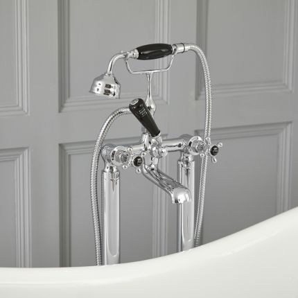 Hudson Reed Elizabeth - Mezclador de Bañera Autoportante Tradicional con Manijas en Cruceta - Cromado y Negro