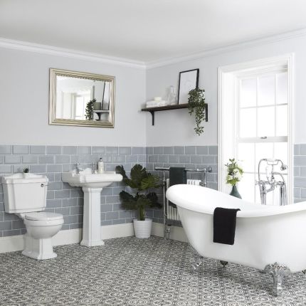 Conjunto de Baño Tradicional Completo con Bañera Exenta con Lavabo WC con 1 Agujero para la Grifería - Regent