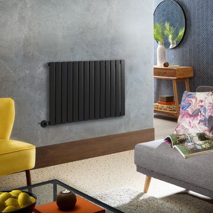 Radiador de Diseño Eléctrico Horizontal Negro - Altura de 635mm - Disponible en Distintos Tamaños y Termostato Wi-Fi - con Opción de Enchufe o de Conexión a la Red Eléctrica - Hudson Reed Alpha