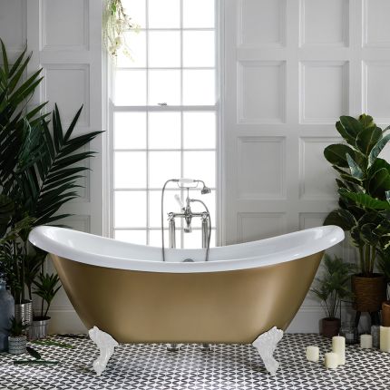 Bañera Exenta Tradicional con Doble Respaldo - 1750mm x 730mm - Disponible en Distintos Acabados Metalizados y con Patas en Distintos Acabados - Legend