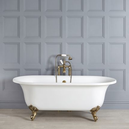 Ba&ntilde;era Exenta Tradicional Blanca con Patas de Color Oro Cepillado - 1730mm x 780mm (Sin Agujeros para la Grifer&iacute;a) - Richmond
