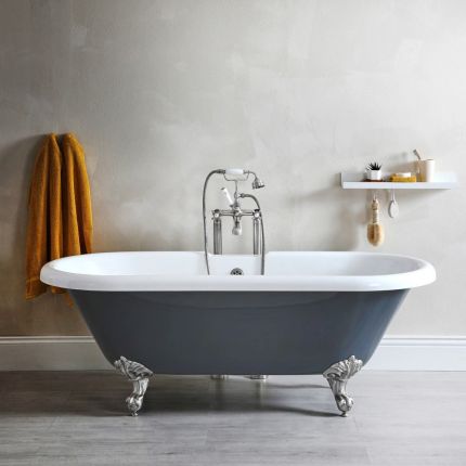 Ba&ntilde;era Exenta Tradicional con Doble Respaldo en Gris Piedra - 1795mm x 785mm (Sin Agujeros para la Grifer&iacute;a) - Disponible con Patas de Ba&ntilde;era en Distintos Acabados - Elton