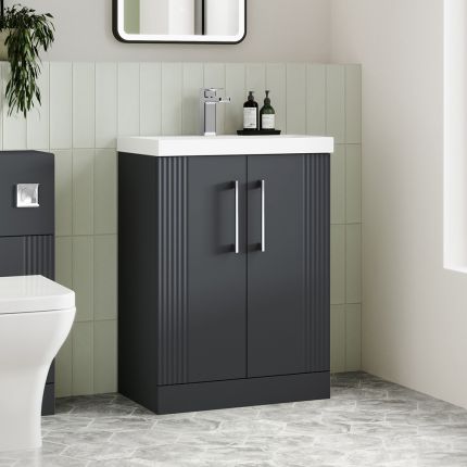 Mueble de Lavabo a Suelo de 500mm con Diseño Acanalado Completo con Lavabo - Disponible en Distintos Acabados