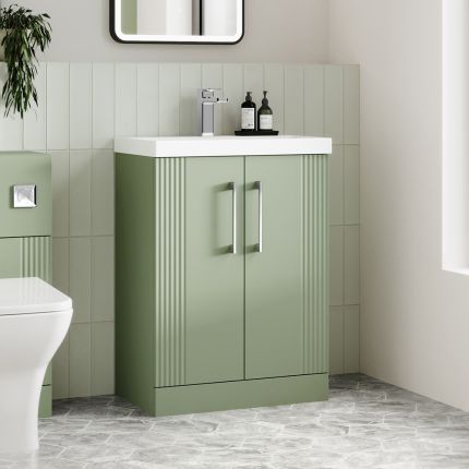 Mueble de Lavabo a Suelo de 600mm con Diseño Acanalado Completo con Lavabo - Disponible en Distintos Acabados