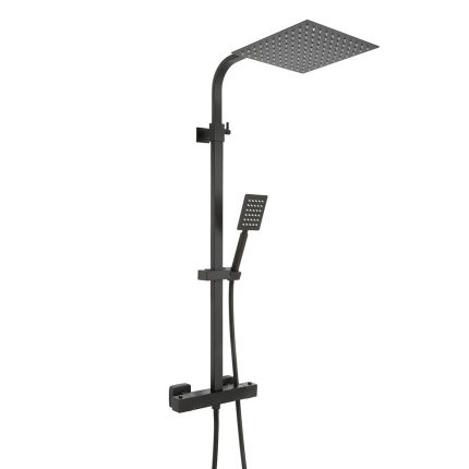 Columna de Ducha Moderna con Mezclador de Ducha Termostático en Barra Cuadrado Completa con Alcachofa de Ducha Cuadrada y Telefonillo - Negro - Arvel