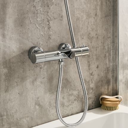 Mezclador de Ducha Termostático en Barra Redondo Moderno con Llenador de Bañera - Disponible en Distintos Acabados - Arlo