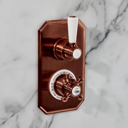 Hudson Reed Elizabeth - Mezclador de Ducha Empotrable Tradicional de 2 Funciones con Desviador con Diseño Doble - Cobre Satinado