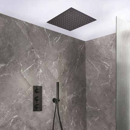 Conjunto de Ducha Termostático Moderno Triple, con Alcachofa de Ducha Empotrable y Telefonillo de Ducha - Disponible en Distintos Acabados (2 Salidas) - Otto