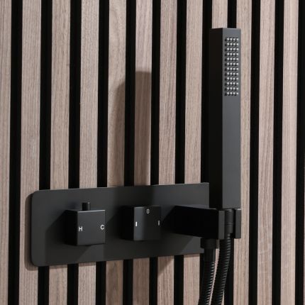 Mezclador de Ducha Termostática con Desviador y Telefonillo de Ducha - Negro - Preto
